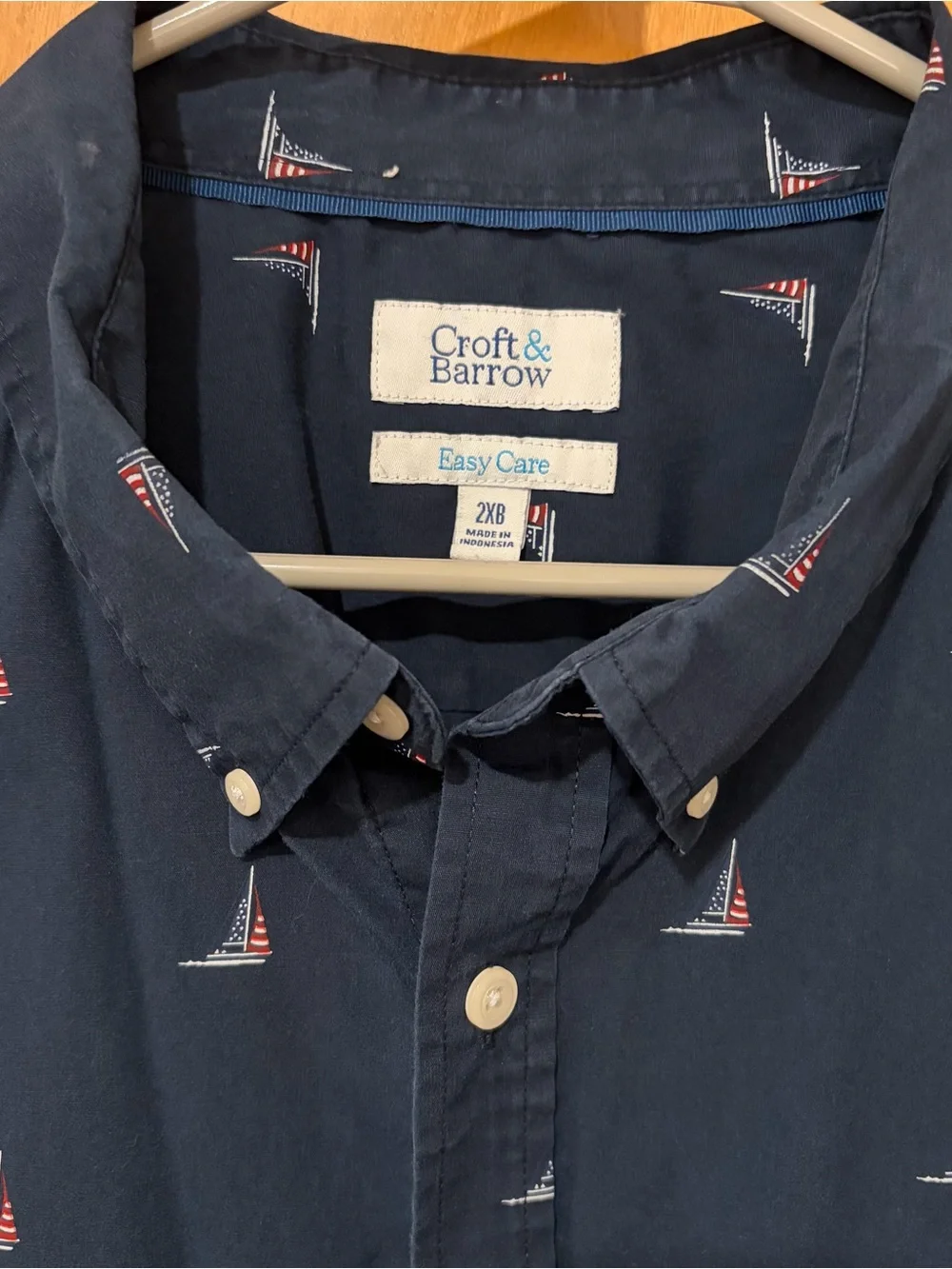 croft & barrow Navy Short-Sleeve Button-Down with Sailboat Motif 2XB